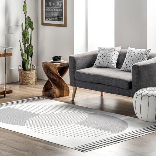 nuLOOM Leah Machine Washable Geometric Moon Phase Ultra Thin Area Rug, 8x10, Grey