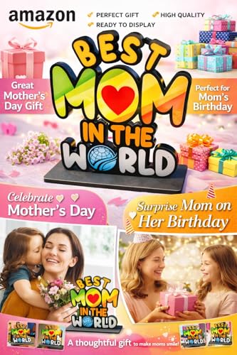 Image of Best Mom in The World Wooden Trophy Gift for Mother or Maa Best Gift for Mom (Multicolor 6 x 5.5 Inches)