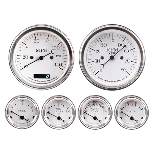 RACETECH Classic 6 Gauge Set ECU Based Speedometer 140MPH - White Dial