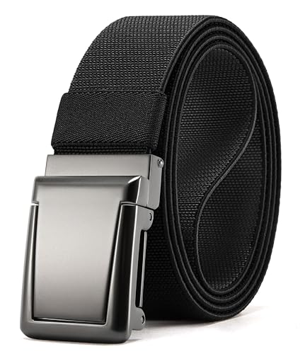 CHAOREN Elastischer Gürtel Herren, Gürtel Herren Arbeitsgürtel Stoff Schwarz, 38mm Stretchgürtel mit Schnellverschluss Metallschnalle