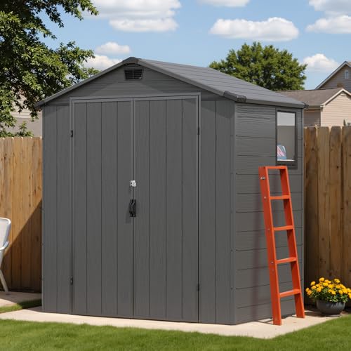 Image of Devoko 6x4 FT Plastic Storage Shed with Floor, Dark Gray