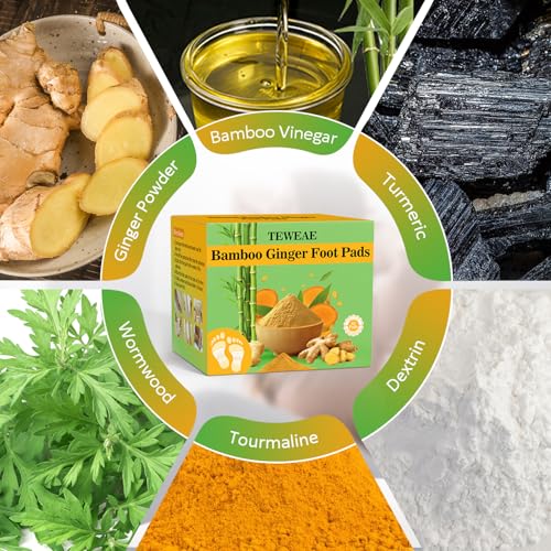 Image of TEWEAE 62 Pads Foot Pads for Better Sleep, Natural Turmeric & Ginger, Premium Pads to Feel Better, Relieve Stress, Use During Sleep. Goodnight Patches for Family Members, Father's Day