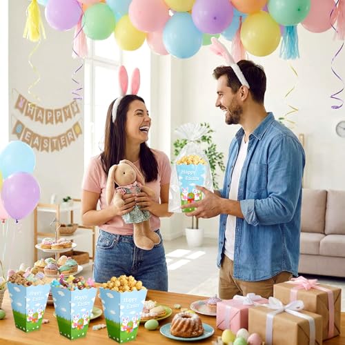 YooNotee 24 Set Spring Snack Cups with Clear Cellophane Bags and Ties Easter Gift Boxes Bunny Candy Cookies Popcorn Box for Egg Hunt Event Easter Party Favors Supplies — view 2