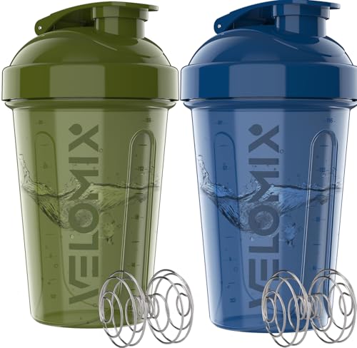 Image of VELOMIX -2 Pack- 20 oz Protein Shaker Bottles for Protein Mixes - 2x Wire Whisk | Leak Proof Shaker Cups for Protein Shakes and Pre Workout | Protein Shaker Bottle Pack (B3) Green /Blue