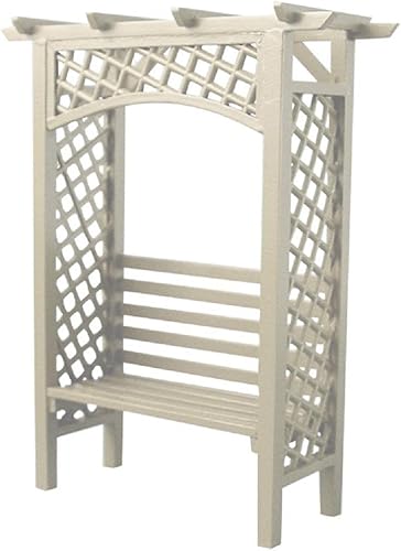 Melody Jane Dolls Houses Casa de muñecas Cenador de madera blanca con banco Muebles de jardín en miniatura escala 1:12