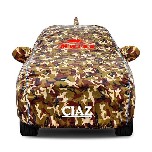 Image of Waterproof Car Cover for Maruti Suzuki Ciaz | Dustproof, UV & Scratch Resistant Soft Cotton Lining | Triple Stitched, Mirror Pockets & Elastic Hem | Jungle