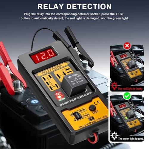 Image of STHIRA 12V /24V Car Battery Tester 4 /5-Pin Relay Tester with LED Indicator Battery Troubleshooting Device Battery Analyzer Universal Vehicle Battery Tester for Motorcycle, Car, Trucks, Boat, RV
