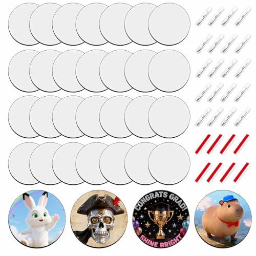 30Pcs Sublimation Buttons Blanks with Pins MDF Buttons Suitable for Decorating Bags Hats Clothing Fun Labels Sublimation Ornaments
