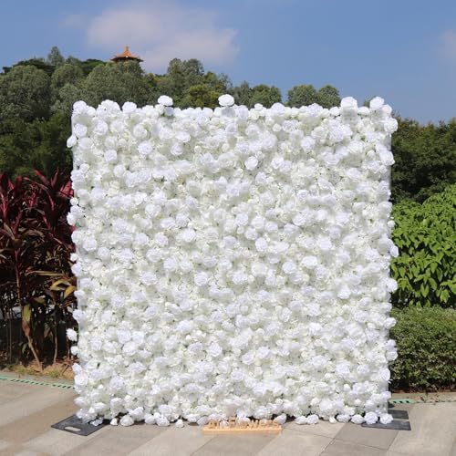Aliflowers 5D Silk Artificial Flower Wall Backdrop Gorgeous White Floral Panels Wedding Baby Shower Birthday Party Garden Home Decor Quick Assembly Storage