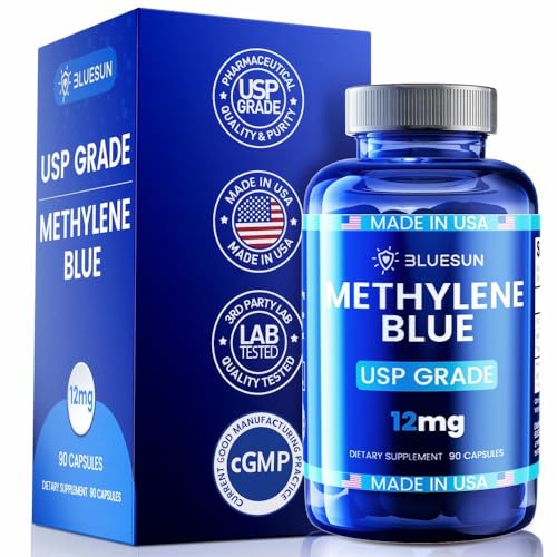 90 Servings Methylene Blue Capsules (USP Grade) - Supplement with Vitamin C Ester, Pharmaceutical Grade, 90 Capsules, Third-Party Tested, Manufactured in The USA