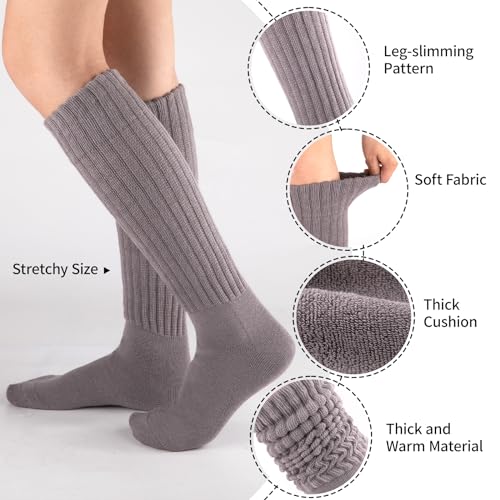 COOVAN Slouch Socks Women 4 Pairs Knee High Scrunch Cotton Soft Knit Cushion Extra Long Socks3
