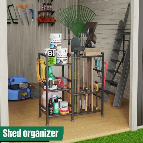 keomaisyto Garden Tool Organizer for Garage Organization, 3 Tier Yard Tool Storage Rack with 35 Long-Handled Tool Slots, Heavy Duty Garden Tool Holder with Large Hooks for Shed, Yard, Garage - Image 7