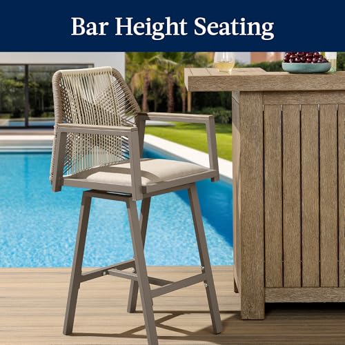 Best Choice Products Outdoor Bar Stools Set of 2, Bar Height, 360° Swivel Aluminum Frame, All-Weather Woven Rope Chair Design w/Armrests - Taupe/Sandstorm - Image 6