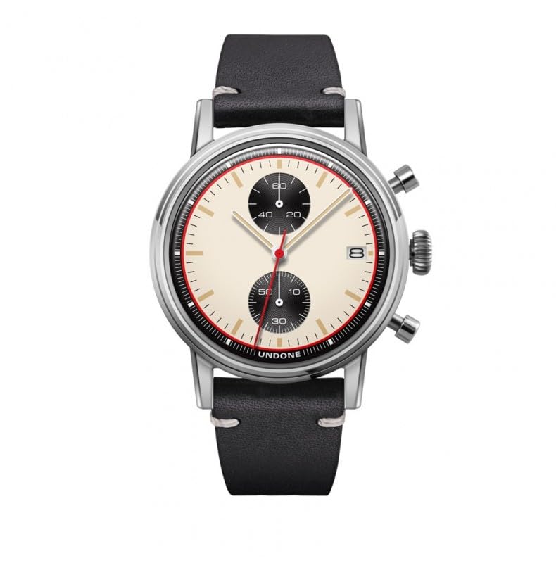 Undone Newman Chronograph Hybrid Quarz mechanisch Stahl Schwarz Datum Leder Datum Herrenuhr, Schwarz , Armband