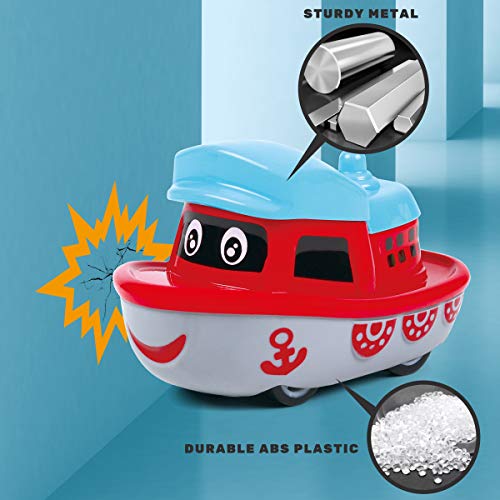 Pull Back Vehicle Toys with Play Mat, Cute Cartoon Pull Back Truck Toy Car for Toddler with Mini Airplane Road Sign, Small Metal Diecast Vehicles Gift for Boys Girls Kids