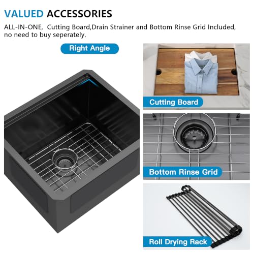 Image of 21 inchx18 inch Undermount Black Laundry Utility Sink Workstation | Gunmetal Black NANO-PVD 16 Gauge T304 Stainless Steel 12 Inch Deep Single Bowl Sink Basin for Laundry Room RV Utility Use