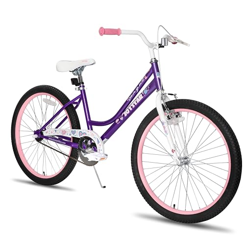 JOYSTAR 24 Inch Girls Bike Ages 8-12 Years Old 24 Inch Bike for Kids Single-Speed Children Bicycle with Handbrake in Purple
