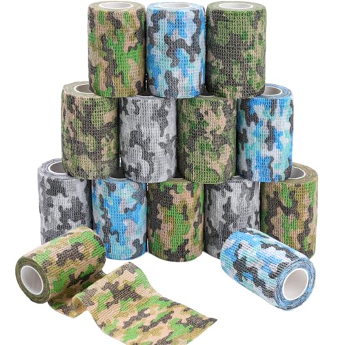 Image of AZEN 12 Pack Camo Self Adhesive Bandage Wrap, 3 inch X 5 Yards Elastic Cohesive Bandage Wrap, Athletic Tape, Tattoo Tape Wrap, Vet Wrap, Ankle Tape (Camo)