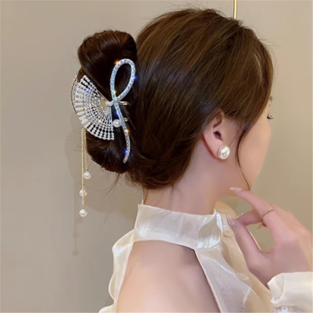 Super fairy fan tassel grab clip female back of full diamond hair classical shark headwear