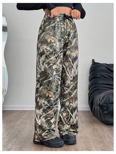 Girl's Baggy Camo Pants Straight Leg Drawstring Waist Causal Sweatpants Trousers with Pockets4