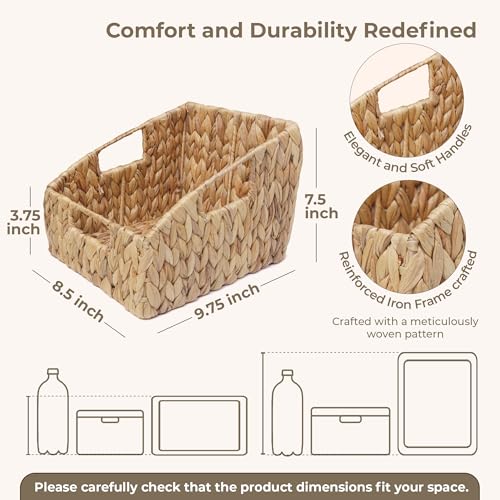Image of KOKODO 2-Pack Open Front Pantry Baskets, Handwoven Water Hyacinth Wicker Storage Baskets with Built-in Handles, Organizing Bins for Shelves