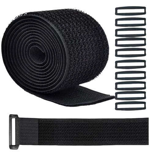 Image of Jumpso 16ft 4 inch Wide Cable Straps with 10pcs Buckles, Heavy Duty Nylon Hook and Loop Straps for Fastening Securing, Reusable Cut-to-Length Straps for Organizer or Storage, Black