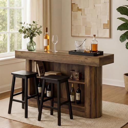 LITTLE TREE 3-Tier Bar Table with Footrest 63-Inch Wooden Pub Table with Storage for Home Bar Bistro Dining Room (Brown)