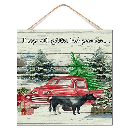 Panneau mural rustique en bois sur mesure avec gnomes et camion rouge pour table de Noël