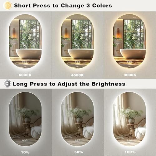 Image of ALFA Design Oval Backlit LED Bathroom Mirror, Pill-Shaped Lighted Vanity Mirror with Lights for Wall, Dimmable, 3 Colors Lighting, Memory Function (Horizontal /Vertical) Oval Backlite 24 x 18 inch