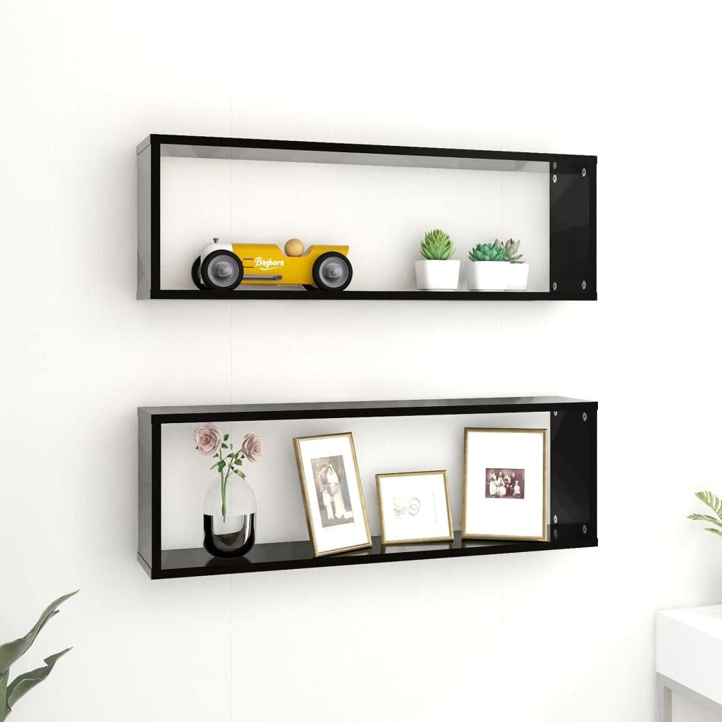 Étagère murale cube noire de 80 cm pour ranger vos livres de salon et cadres