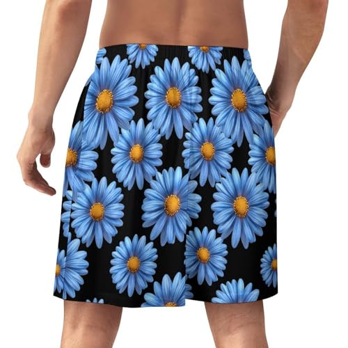 Blue Daisy Flower Men's Pajama Bottoms Lounge Pj Shorts Stretch Sleep Shorts for Home Vacation Beach3