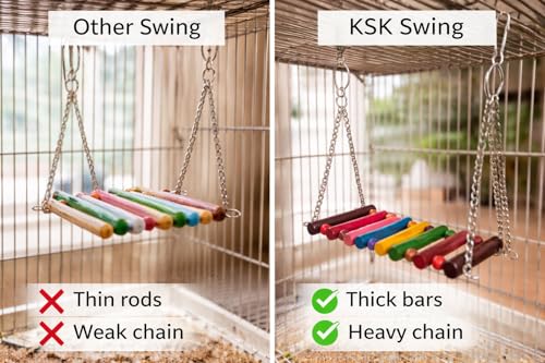 Image of KSK Bird Swing for Cage | Colorful Wooden Hanging Parrot Swing Perch | Strong Steel Chain Bird Toy for Budgies, Lovebirds, Cockatiels & Small Parrots