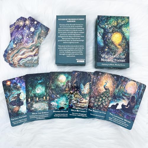 Image of Witch Oracle Cards Deck 54 Cards, Witches of the Moonlit Forest, Forest Magic & Animal Spirit Oracle for Intuition, Spiritual Guidance, Pagan & Nature Lovers