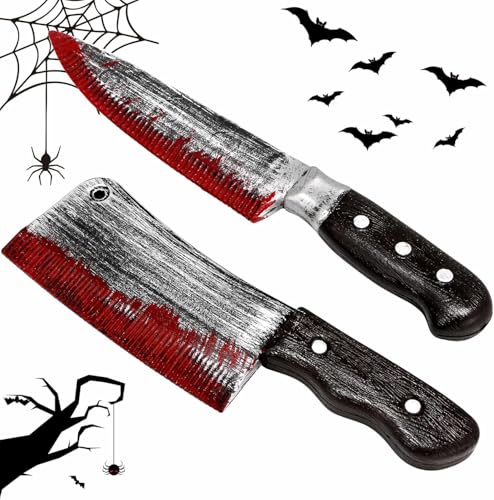 2 Pcs Fake Knife Party Supplies Halloween Party Favors,Realistic Plastic Bloody Knife Prop for Horror Party Role Playing, Bloody Knife for Halloween Costume Accessory, Decorations Outdoor Indoor