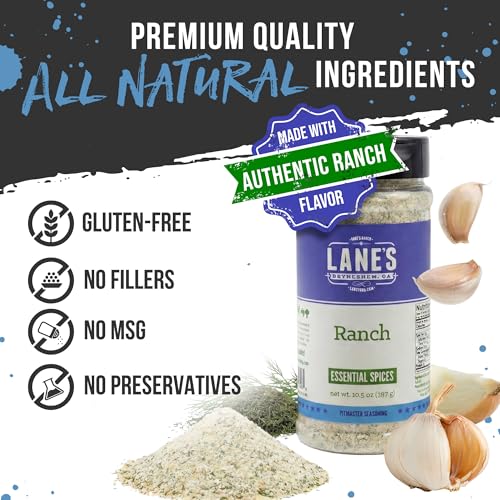 Image of Lane's Ranch Seasoning Powder, 10.5 oz - Versatile Ranch Powder for Wings, Veggies, Popcorn, Dips, Dressing & Pizza - Bold Buttermilk Herb Flavor, Gluten-Free, All-Natural, Low Sodium Seasoning