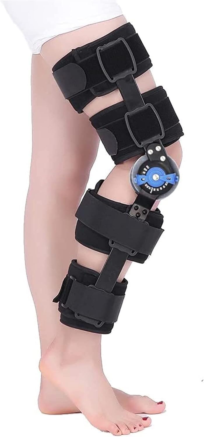 NGDFGR Adjustable Hingedknee Brace, Post Patella Injury Immobilizer Brace Orthopedic Guard Proteor - Full Leg Stabilizer Knee Orthosis Splint,Black-S