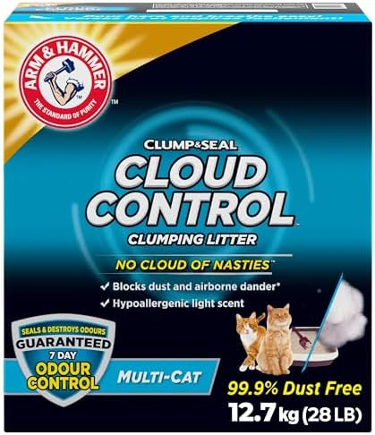 Arm & Hammer Clump & Seal Cloud Control Clay Cat Litter, Multi-Cat, 12.7kg, 7 Days of Odour Control, Dust Free, Clumping Litter (Pack of 1)
