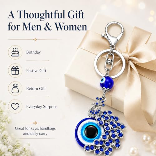 Image of Peacock Shape Pendant Blue Evil Eye Keychain Crystal alloy peacock Keyring for Men and Women