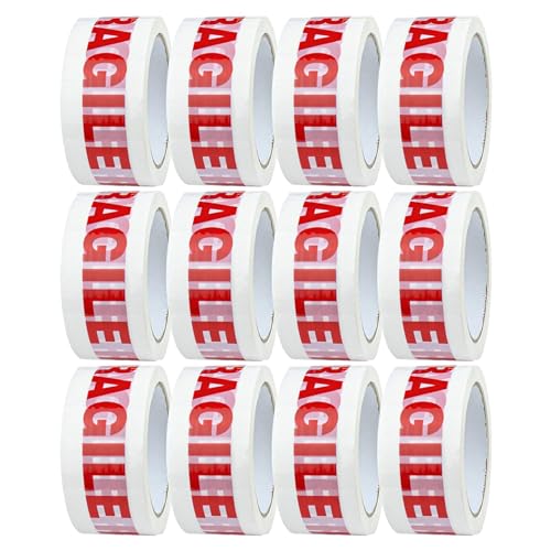G4GADGET Pack of Strong Packing Tape - 48mm x 66m - Heavy Duty Parcel Tape for Moving Boxes Shipping, and Packaging (12, Fragile)