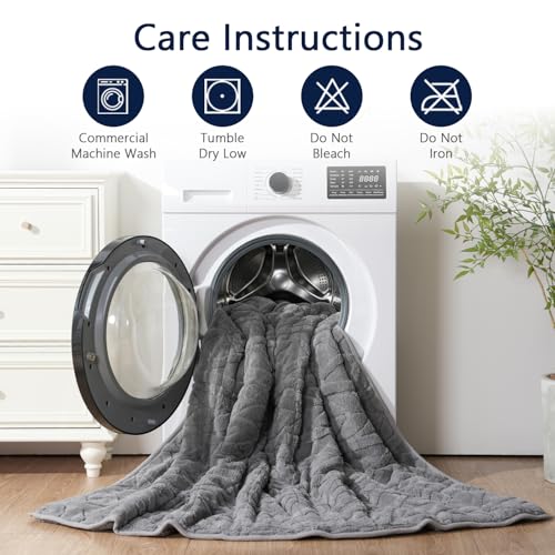 Image of Mr. Sandman Weighted Blanket Queen Size 15lb, Soft Jacquard Sherpa Weighted Blanket for Adults, Warm Fluffy Heavy Throw Blanket for Relaxing Sleep and Calming Comfort, 60 x 80 Inch, Jacquard Grey