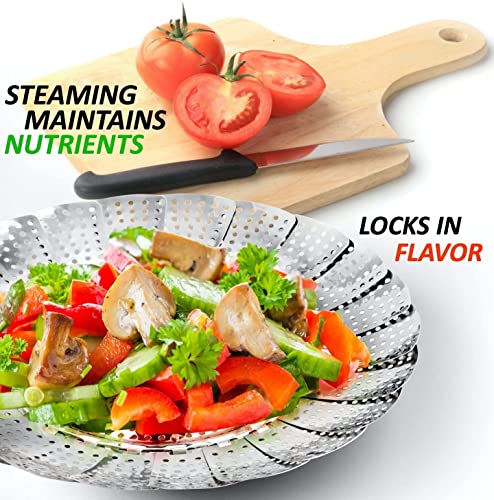 Image of YETI Vegetable Steamer Basket, Premium Stainless Steel Veggie Steamer Basket - Folding Expandable Steamers to Fits Various Size Pot (Silver)