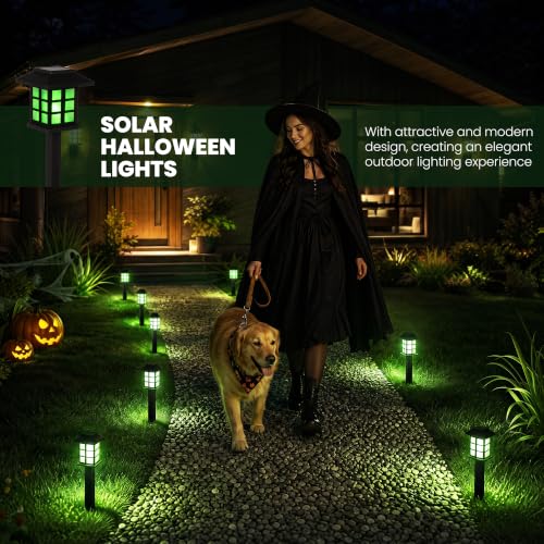 Image of GIGALUMI Halloween Solar Lights Outdoor,12ps Green Halloween Decorations.