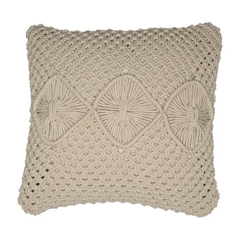 Image of Wakefit Designer Cushion Cover | 16x16 inch| Boho Macrame | Cotton Fabric on Front & Back | Dimond | Pack of 1 | Off White