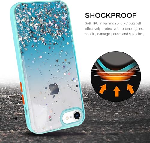 Image of VONZEE Case Compatible with iPhone 7 & iPhone 8 (4.7 inch), Non Moving Glitter Cover for Girls & Women Soft TPU Shockproof Anti Scratch Drop Protection Cover (Mint Green)