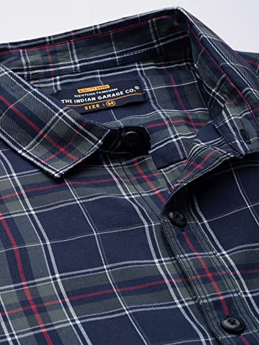 Image of The Indian Garage Co Men Regular Fit Checkered Full Sleeves Cutaway Collar Casual Shirt