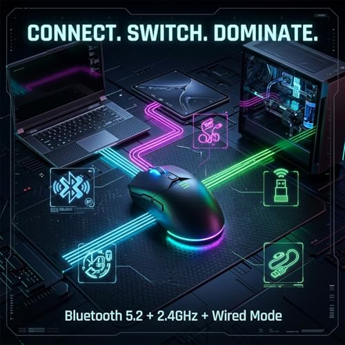 Image of Offbeat Ivy Blutooth 5.2 + 2.4Ghz Wireless Gaming Mouse | Triple Device connectivity | 5000 DPI 1000 hz pollinng Rate 6D Button | 600 mAh Battery 100 Hours Playtime | Silent Click (Black)