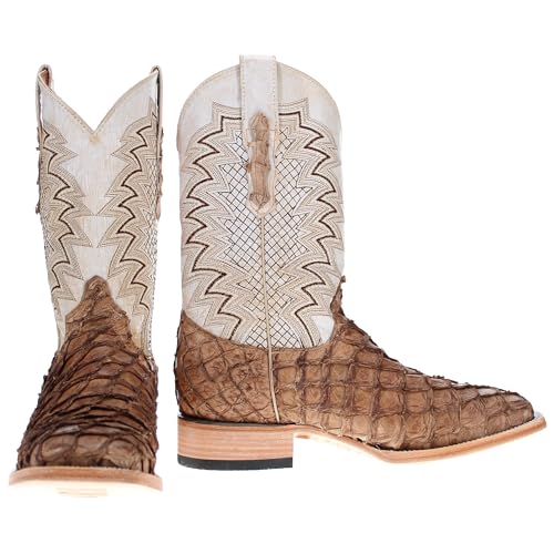Image of Vaccari Men's Dylan Genuine Pirarucu Fish Leather Broad Square Toe Cowboy Boots