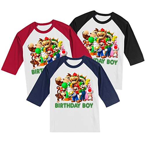 Personalized Super Birthday Shirt | Mario's Friends Shirt | Handmade Decorated Shirt | Personalized with Name and Age | Unisex 3/4 Sleeve Raglan T-Shirt | #10944