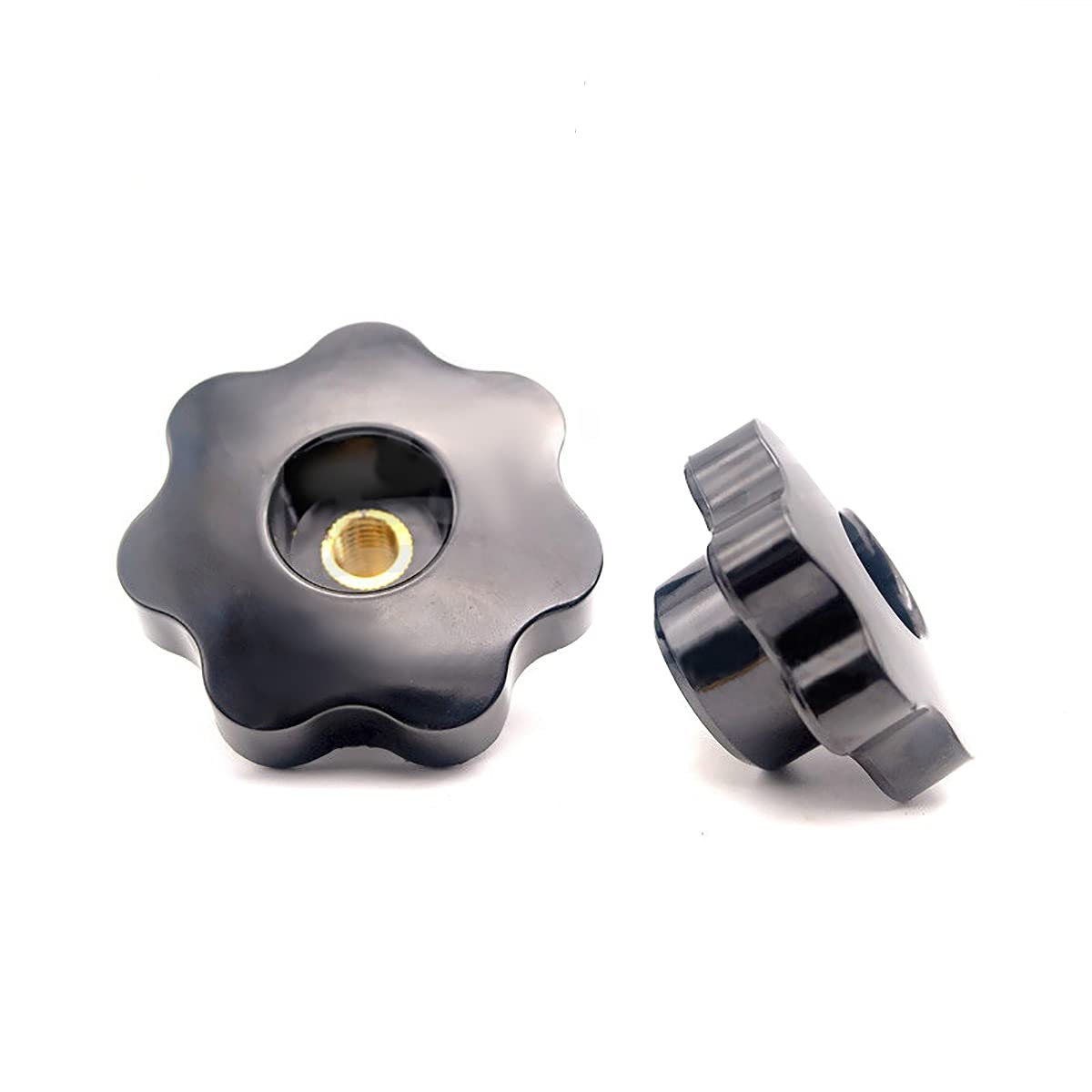 Star Knob Grips M14 x 63mm Copper Core Insert Female Thread Heptagonal Head Screw Bolt Clamping Knobs Handle Tightening Screws Black