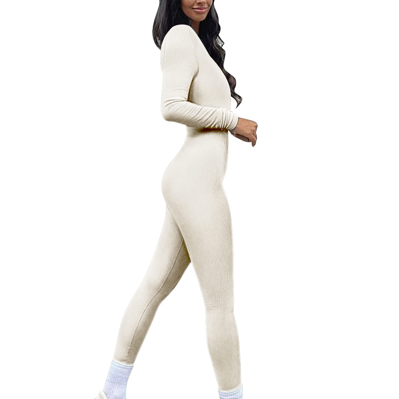 Litthing Monos de Yoga para Mujer Mono de Punto de Costilla de Manga Larga con Cuello Cuadrado Ropa de Entrenamiento para Mujer Chándales Ropa Activa